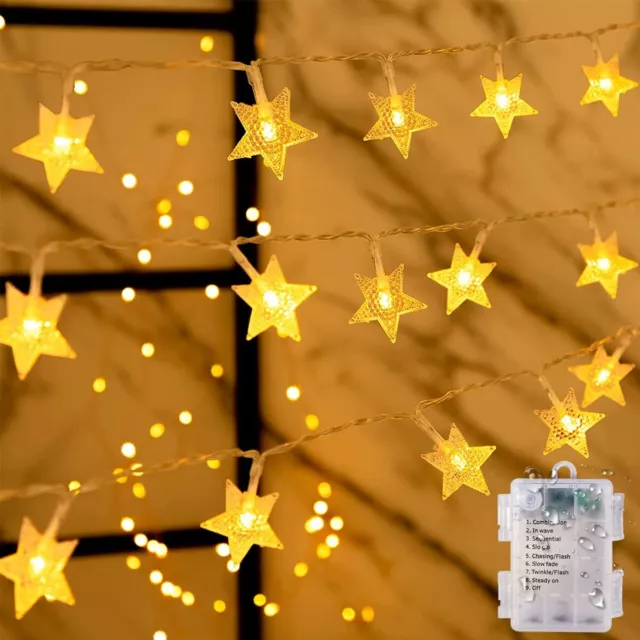 Guirnalda Luces Pilas, 6M 40LED Cadena de Luces de Estrellas con 8 Modos,