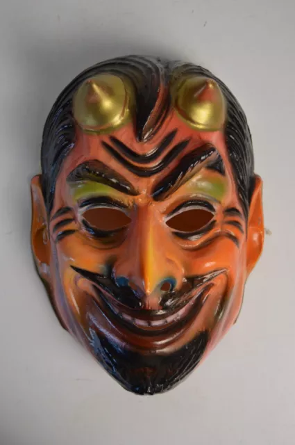 Vintage Ben Cooper Devil Halloween Mask Plastic Hong Kong Adult Satan Colorful