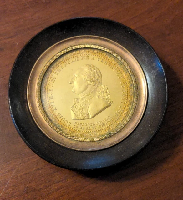 Antique Louis XVI French Medallion Brass Wood & Glass Portrait Profile