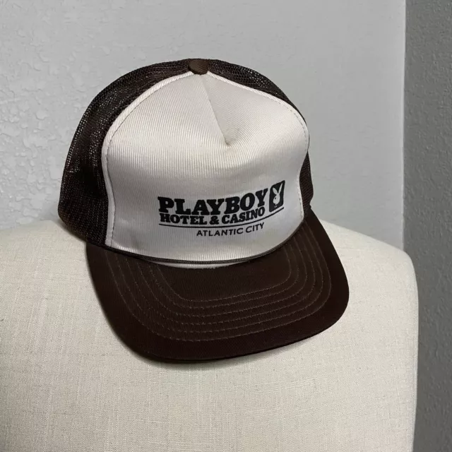 Playboy Hotel & Casino Atlantic City Vintage SnapBack Hat Brown Trucker rope cap