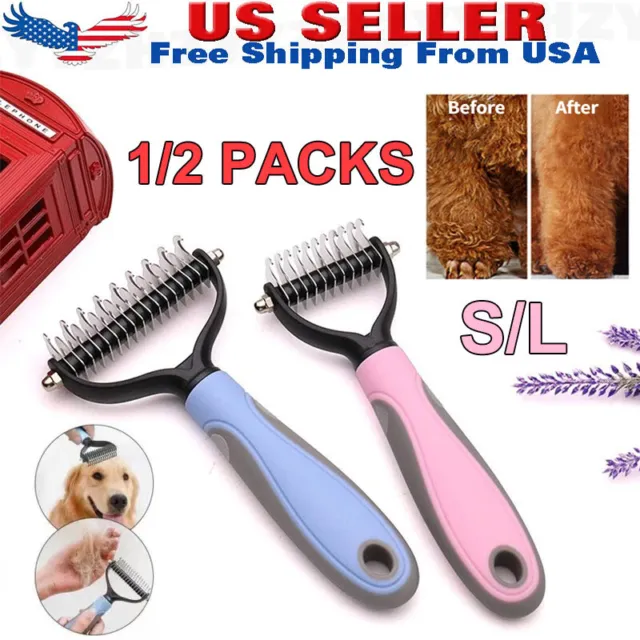 2side Dog Brush for Shedding Dematting Pet Grooming Cat Hair Undercoat Rake Comb