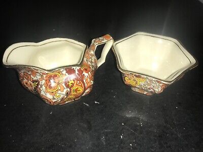 Creamer & sugar bowl Vintage Rust Paisley Chintz Porcelain By Royal Winton
