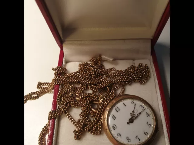 Damen Taschenuhr, rotgold 585, Jugendstil, 14 Karat, 10 Rubins