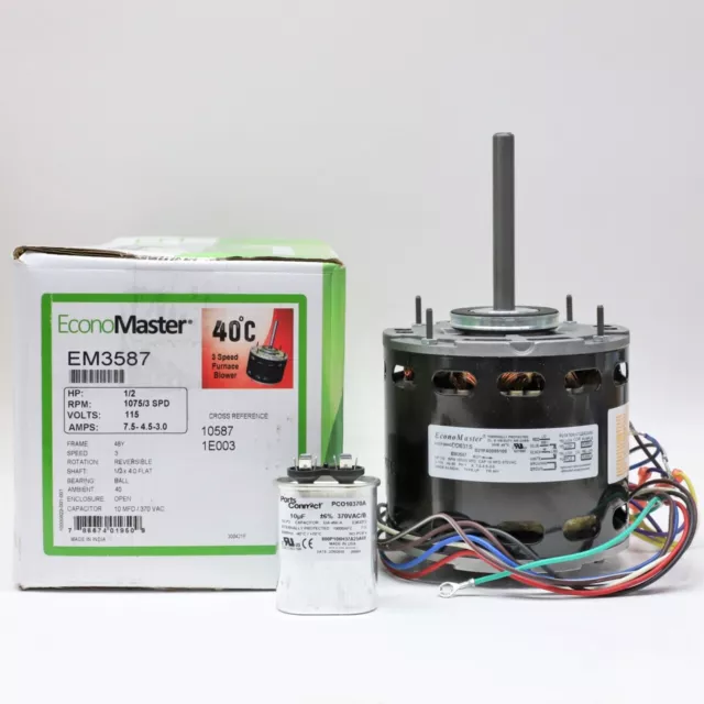 HVAC Blower Fan Motor 1/2 HP 1075 RPM 115 Volts for Fasco D701 with Capacitor