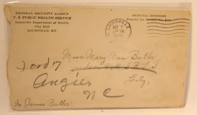 Vintage Envelope Used Federal Security Agency Kentucky 1940