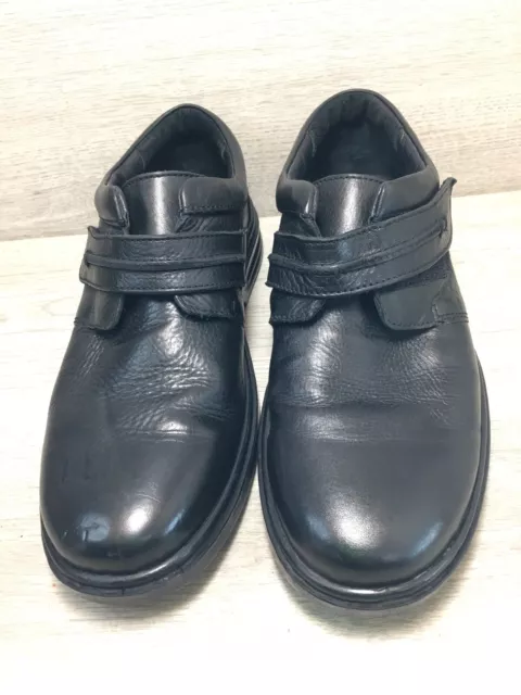 Hush Puppies larry Hanston Black leather Hook & Loop Fastener Shoes UK 7 EU 41