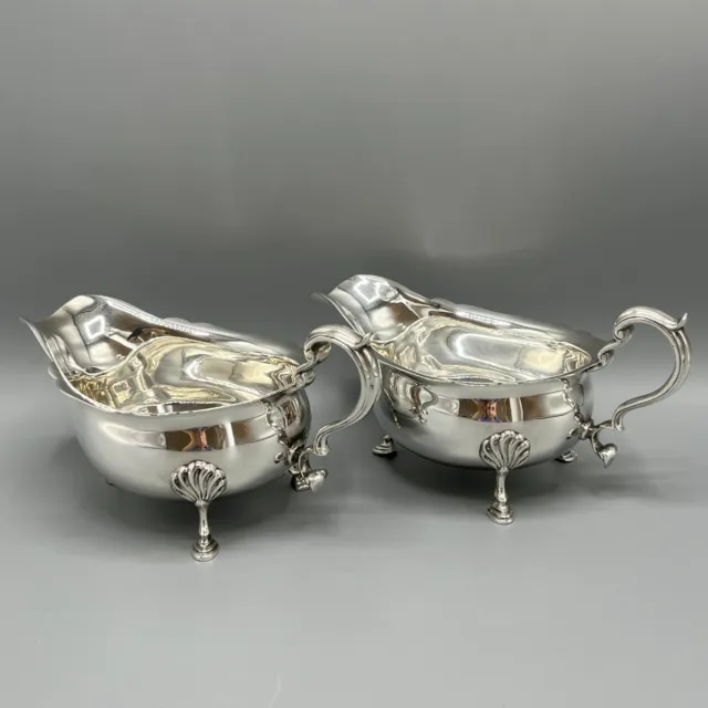 Pair Antique Silver Plated Sauce Boats Jugs Quality English Mappin & Webb c1930