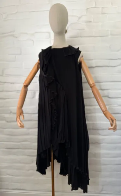 BALENCIAGA Paris Dress Fall 2016 Black Silk Pleated Asymmetric Size 38(S)!