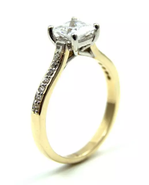 9ct Gold Engagement Ring 1ct Princess Cut Simulated Diamond with accents