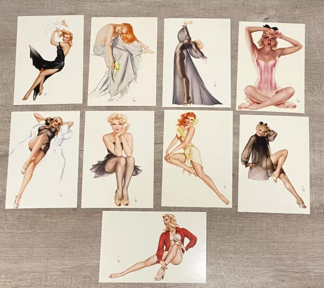 Lot of 9 Alberto Vargas Vintage Pin-up Post Cards 1940's