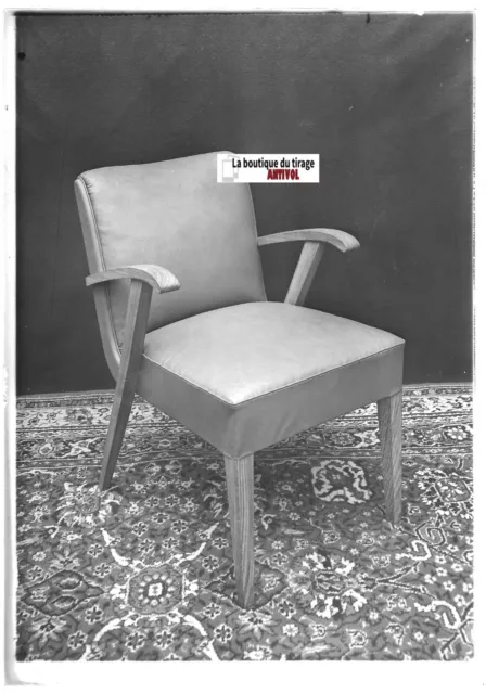 Plaque verre photo ancienne positif noir & blanc 13x18 cm fauteuil collection