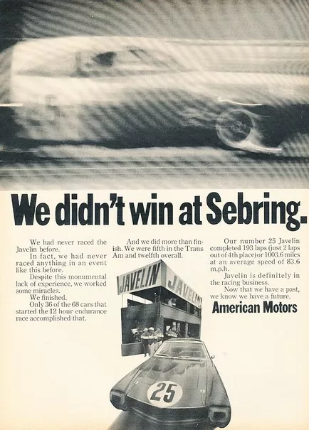 1968 American Motors AMC Javelin Race Original Advertisement Print Art Ad PE45