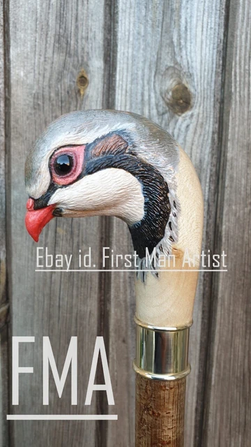 French Partridge Walking Stick Wooden Hand Carved Bird Walking Cane Xmas Best GF