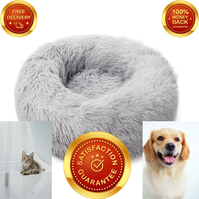 Pet Dog Cat Donut Bed Warm Calming Fluffy Soft Plush Round Sleeping Cuddler