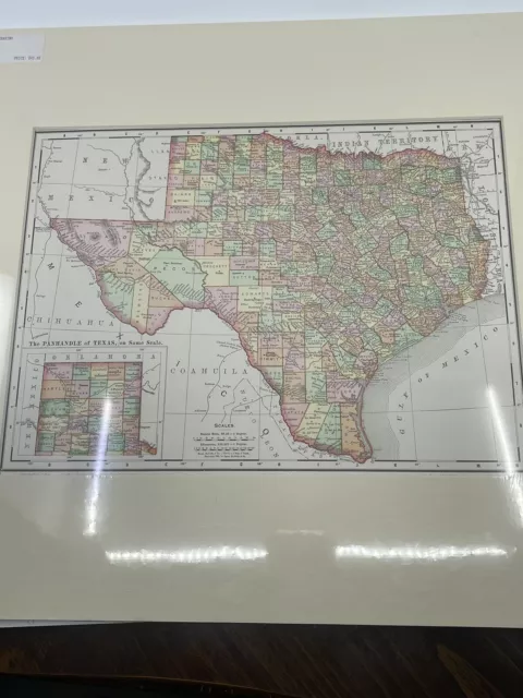 Rand McNally Texas State 1895 Machine Metal Colored Print Map