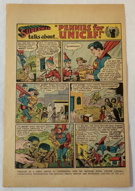 1962 SUPERMAN cartoon ad page psa ~ PENNIES FOR UNICEF
