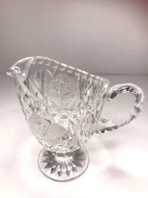Glass Etched Frosted Flower Rose Creamer Small Pitcher Kitchen Coffee Beverage