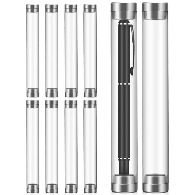 10 Pcs Office  Cylinder Tube Shape Acrylic Pen Cases Pen Display Cases