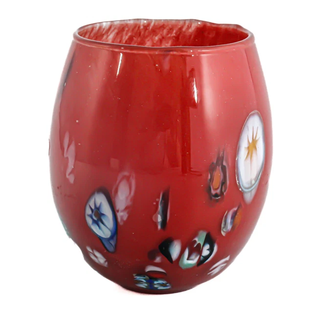 Murano Verre Buvant Verre Gobelet Rouge Blanc Bleu Main Fabriqué Millefiori