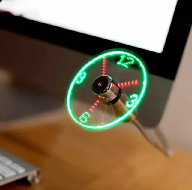 LED Clock Fan Mini USB Powered Cooling Flashing Real Time Display Function UK