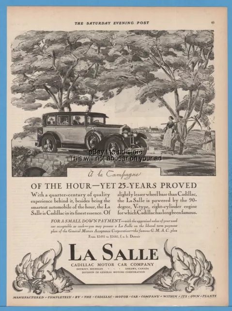 1927 Cadillac LaSalle Motor A La Campagne antique car art vintage print ad