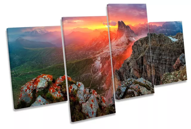 Alp Mountain Sunset Landscape MULTI CANVAS WALL ART Framed Panel