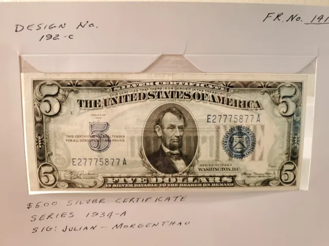1934-A U.S. Five Dollar Silver Certificate Blue seal FR 1415