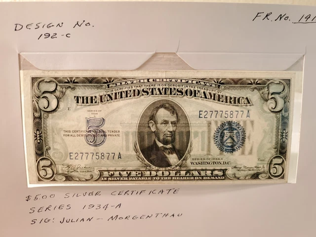 1934-A U.S. Five Dollar Silver Certificate Blue seal FR 1415