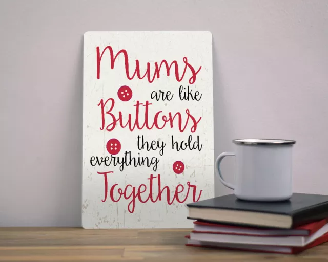 Metal Wall Sign - Button Mum - Love Heart Family Home Cute Gift