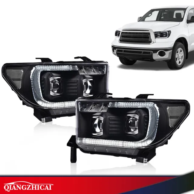 Dual LED Projector Headlights Clear/Black Fit For 07-2013 Tundra 08-2017 Sequoia