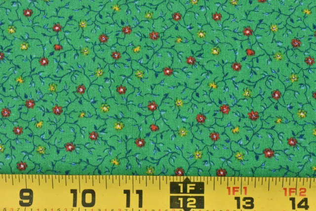 By 1/2 Yd, Vintage, Red & Yellow Calico on Bright-Green Cotton, Lowenstein, V151