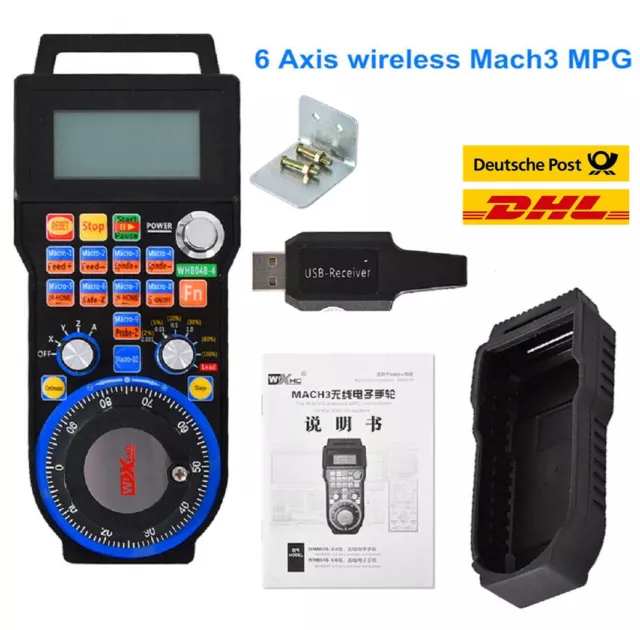 【DE】 6 Axis Mach3 Wireless Handwheel CNC Hand Controller USB MPG Pendant WHB06B