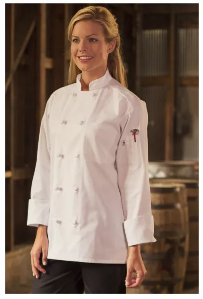 White Chef Coats, Knot Buttons, 65/35 Poly Cotton, Long Sleeves, Size: M - 403