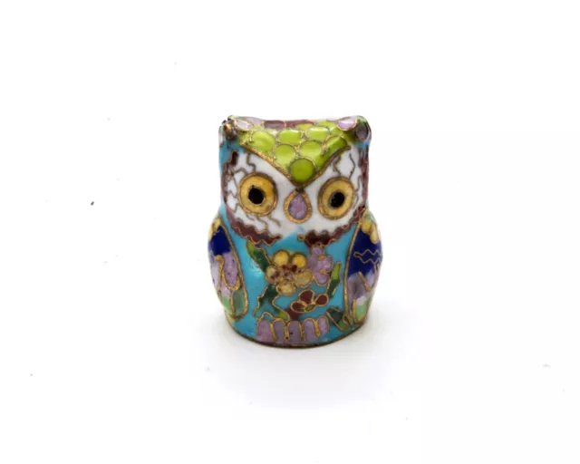 Vintage Cloisonne Owl Figurine. Hand Painted Colorful Enamel with Unusual Design