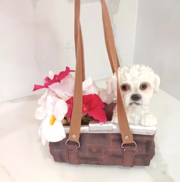 Adorable MALTESE Puppy in hanging garden basket Home Decor Resin😍