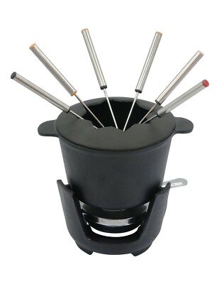per 6 Persone capacità 1 litro per Cottura a induzione 13 Pezzi Schwarz Bereits Eingebrannt con bruciatore e forchette 1 l BBQ-Toro Set per fonduta in ghisa 