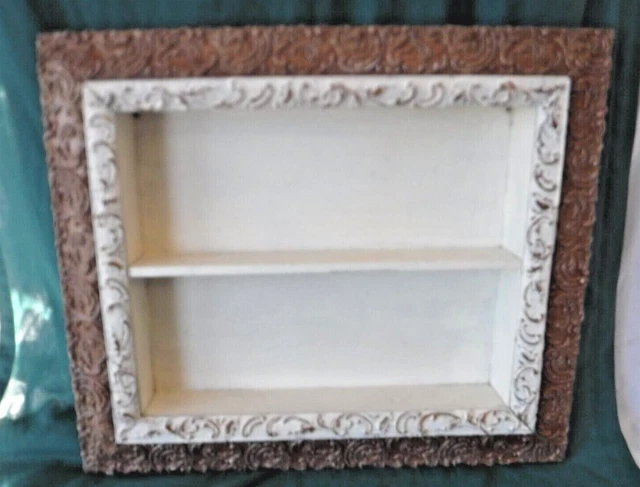 Vintage~Wide Ornate Framed Shadow Box Wall Shelf~Victorian~Ivory & Gold~Bronze