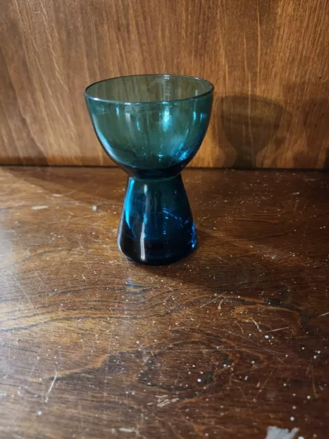 Morgantown Glass Peacock Blue Barton Candlestick holder Mcm Art Glass Modern