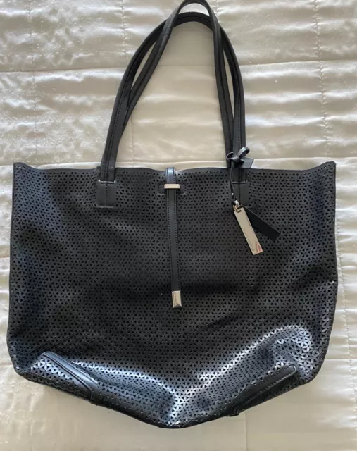 VINCE CAMUTO Leila LARGE Leather Tote Bag Shopper Purse Black Cutout