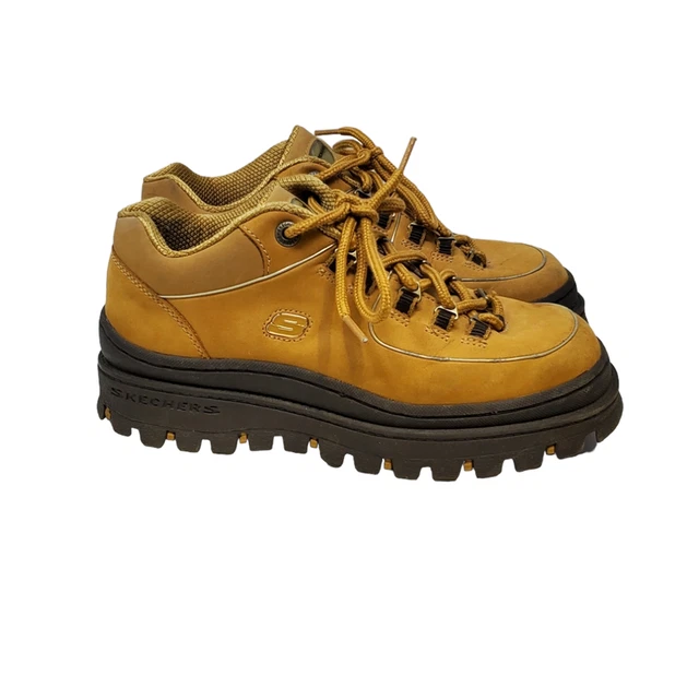 Vintage Y2K Skechers Jammers 8 Chunky Boot Brown Leather Lace Up Combat Lug