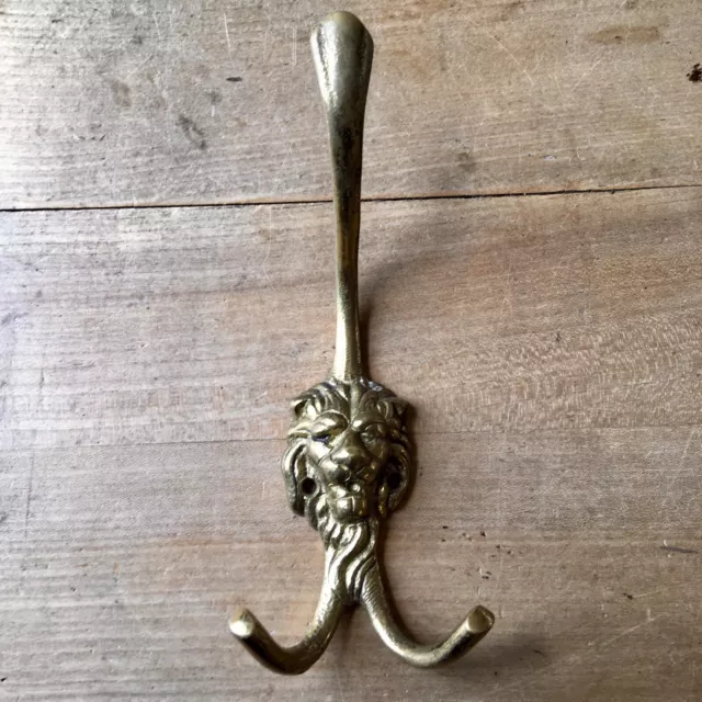 Lion Brass Triple Coat Hook Reclaimed Vintage French LARGE