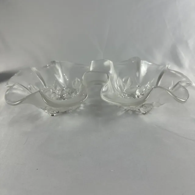 MIKASA ORIGINAL ROSELLA Clear Glass Double Split Bowl Frosted Flowers Candy Dish