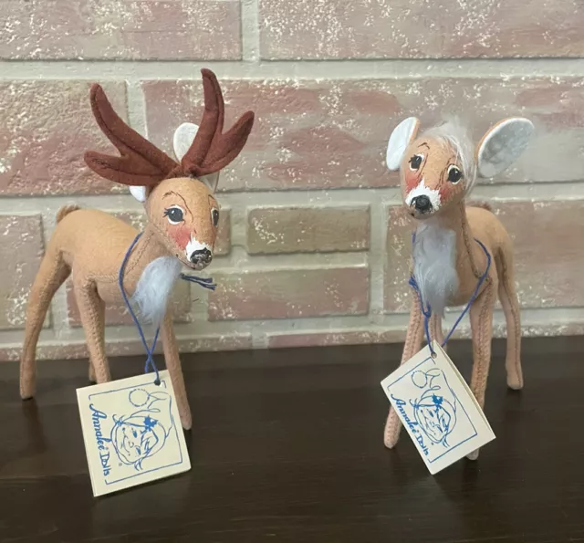 Vintage Annalee Reindeer Set Of 2  1996 And 1997 With Tags