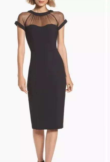 Maggy London Illusion Yoke Black Cocktail Dress Size 14 New