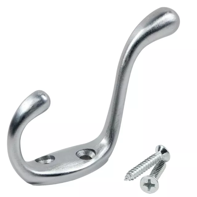 Rok Heavy Duty Brushed Chrome Home Wall Closet Towel Coat Double Hook Hanger