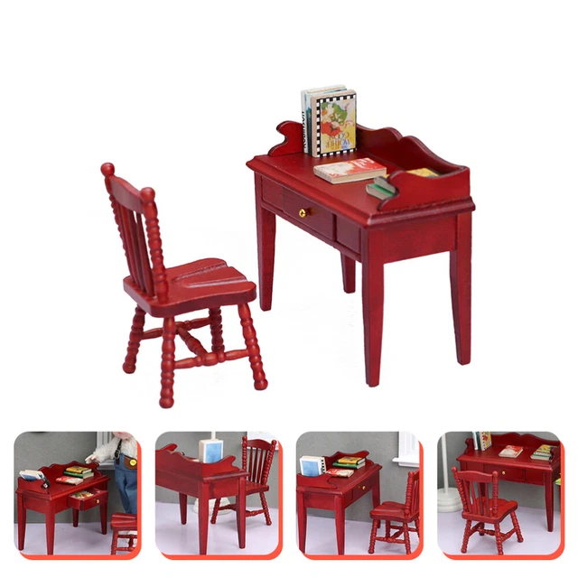 Mini Mesa Y Silla Set Madera Silla Miniatura Para Artesanía Muebles Rojo