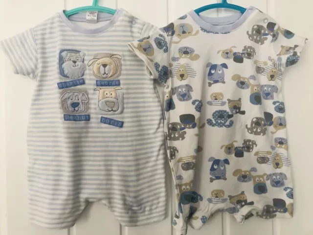 Next baby dog themed shortie sleepsuit/babygro/all-in-one/romper bundle x2, 3-6m