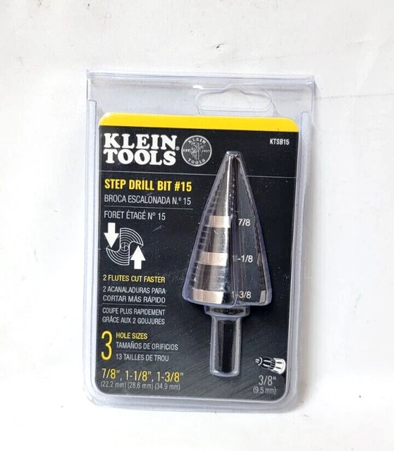 NEW Klein Tools KTSB15 7/8", 1-1/8" for 1-3/8" Step Drill Bit  Fast Shipping!!!