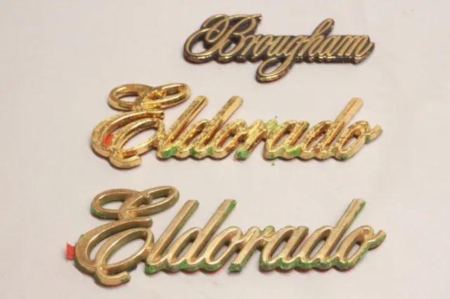 Vintage Lot/3 Cadillac Exterior Eldorado & Brougham Gold Tone Emblems Badges GM