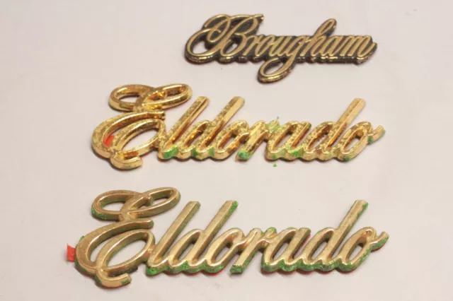 Vintage Lot/3 Cadillac Exterior Eldorado & Brougham Gold Tone Emblems Badges GM